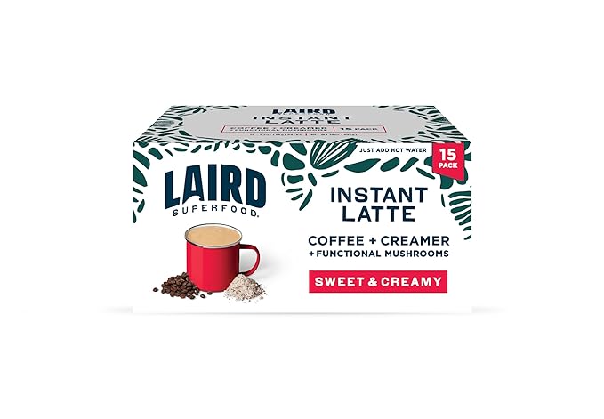 Laird Superfood Instant Latte Sweet & Creamy, Non-Dairy, Superfood Creamer, Gluten Free, Non-GMO, Vegan, 15pk Sachets