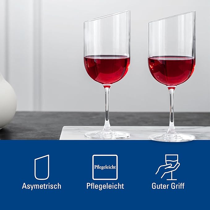 Villeroy & Boch New Moon Set, 4 Pieces, Elegant, Modern Red Wine Day Use, Crystal Glass, Transparent, Dishwasher Safe
