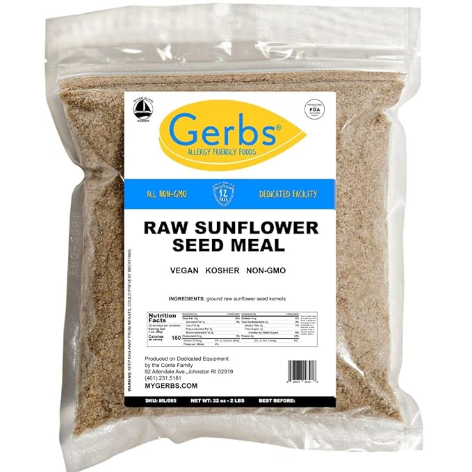 Gerbs Ground Sunflower Seed Meal, 2 LBS - Top 14 Food Allergy Free & NON GMO - Vegan & Keto Safe – Cold Milled Full Oil Seed Protein Powder
