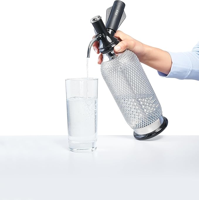 iSi North America Classic Sodamaker Set with Soda Siphon Chargers, 50-Pack - Stainless Steel 1-Quart Sparkling Water System & CO2 Carbonation Chargers for Carbonated Drinks, Juices, Cocktails