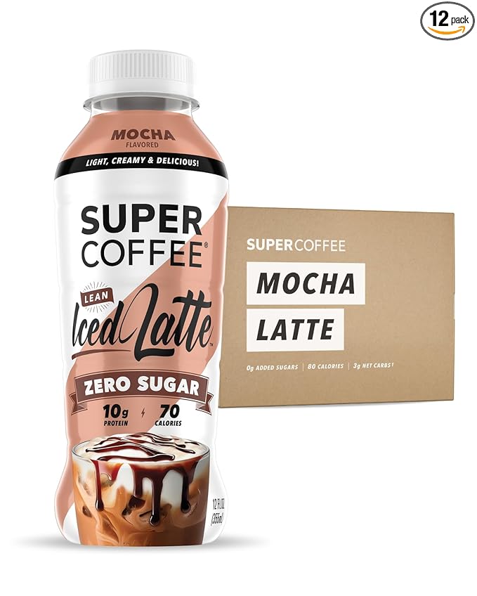 SUPER COFFEE, Keto Protein Coffee (0g Added Sugar, 10g Protein, 70 Calories) [Mocha] 12 Fl Oz, 12 Pack | Iced Smart Coffee Drinks