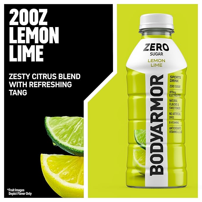 BODYARMOR ZERO Sugar Lemon Lime, Sugar Free Sports Drink - Low-Calorie Hydration - Natural Flavors with Potassium Packed Electrolytes, Antioxidants, and B-vitamins, 20 fl oz (pack of 6)
