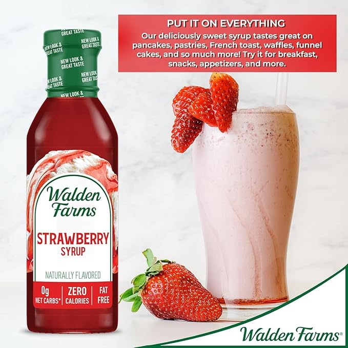 Walden Farms Strawberry Syrup – Perfect for Desserts, Smoothies, Breakfast – Zero Calorie, Sugar-Free, Low Carb, Keto-Friendly, Gluten-Free, Vegan, 12 oz Bottle