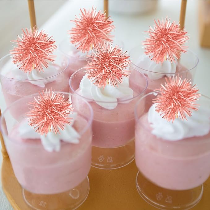 80 Pcs Firework Cupcake Topper Rose Gold Graduation Cake Decorations Foil Frill Toothpicks for Party Decoration, Cake Toppers, Picnics, Bar, Birthday, Holiday (Rose Gold)