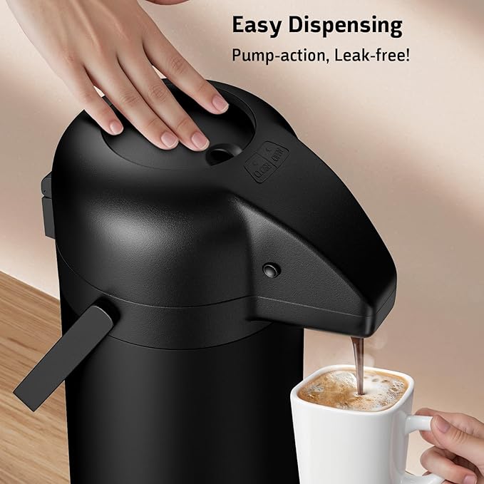 Airpot Coffee Carafe for Keeping Hot - 102 OZ/ 3L Large Coffee Dispenser with Pump - Insulated Stainless Steel Thermos Urn for Hot Drinks Water Tea - Thermal Beverage Dispenser for Parties