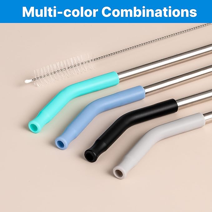 Stainless Steel Straws for 42 oz YETI Tumbler, 4 Pcs Metal Straws Reusable with Silicone Tip for 42 oz YETI, 30oz Stanley Cup(Color 1)