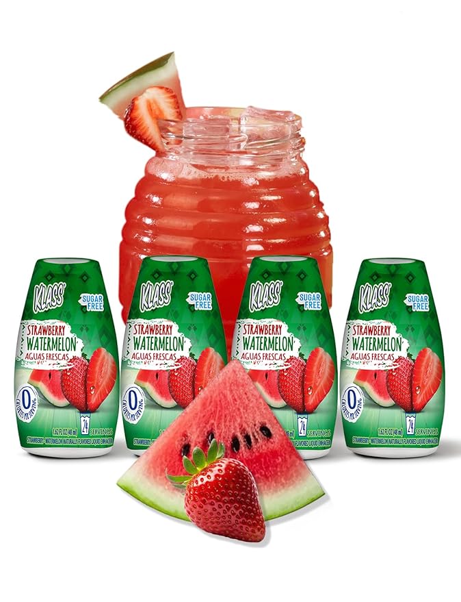Klass Aguas Frescas | Liquid Water Enhancer | Sugar Free Naturally Flavored Strawberry Watermelon | Keto Friendly |1.62 Oz Pack of 4 (Makes 24 servings each) 0 Calories Per Serving