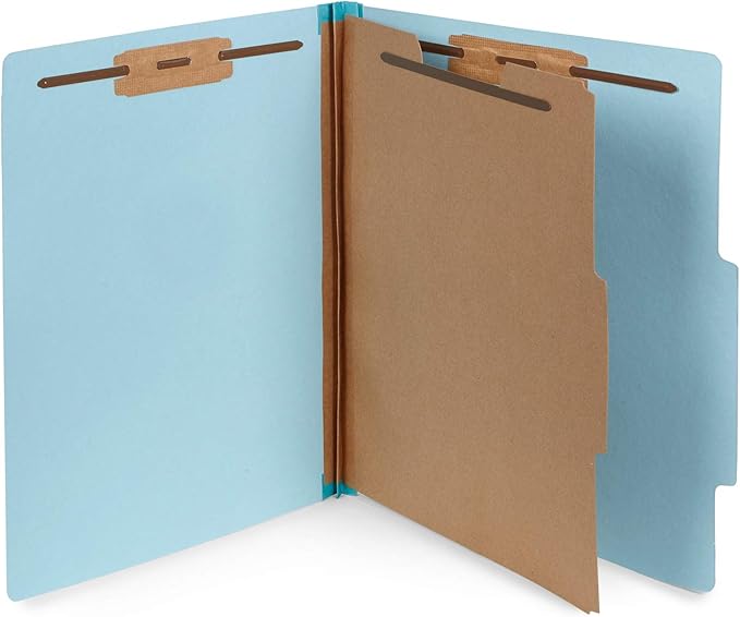 10 Blue Classification Folders - 1 Divider - 2 Inch Tyvek Expansions - Durable 2 Prongs, for Medical Files, Law Client Files, Pressboard Classification Folders 1 Dividers Letter Size, Blue, 10 Pack