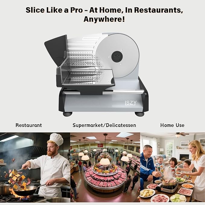 Meat Slicer, Electric Meat Slicer Machine for Home with 2 Removable 7.5'' Blades ETL Certified, Adjustable Thickness Deli Food Slicer-Meat Cutter Machine for Bread Cheese (180W Meat Silcer)