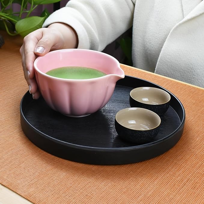 Artcome 4 Pcs Japanese Matcha Tea Set - Matcha Bowl with Pouring Spout, Matcha Whisk, Tea Scoop, Whisk Holder, Handmade Matcha Ceremony Kit For Japanese Tea Ceremony, Rose