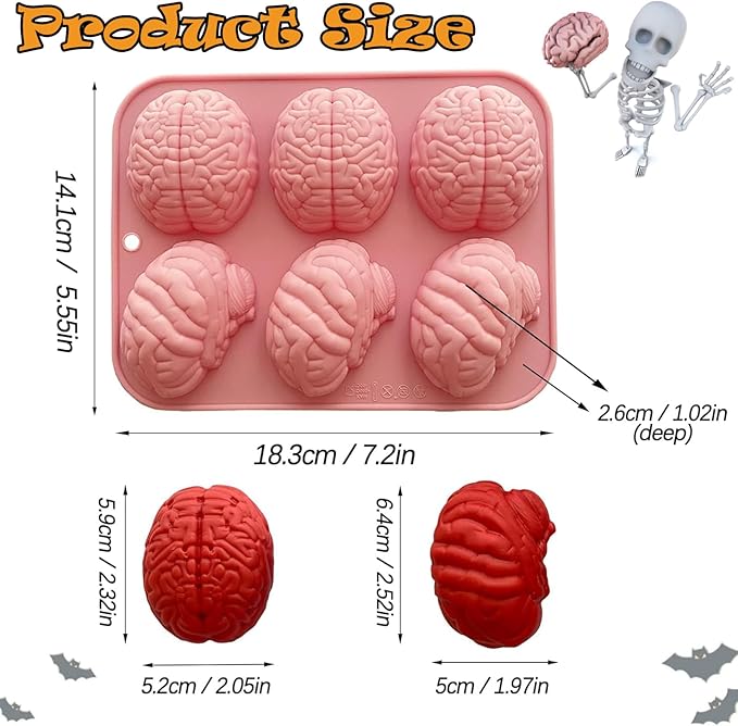 Halloween Molds Silicone for Chocolate 2 Pack, 3D Halloween Chocolate Candy Brain Mold for Cake Cupcake Decorating 12 Cavity