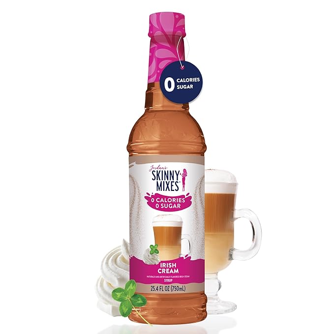 Jordan's Skinny Syrups Sugar Free Coffee Syrup, Irish Cream Flavor Drink Mix, Zero Calorie Flavoring for Lattes, Protein Shake, Food & More, Gluten Free, Keto Friendly, 25.4 Fl Oz, 2 Pack