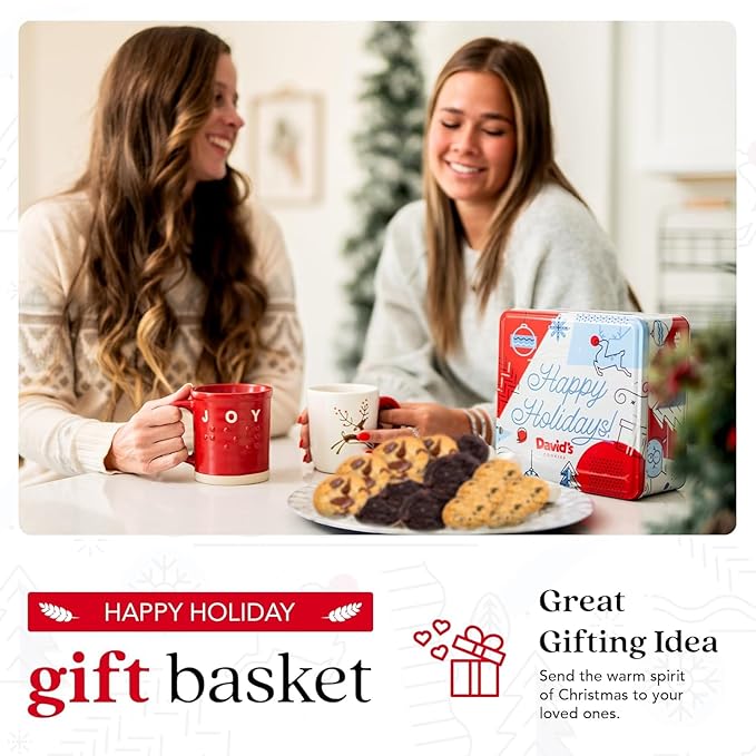David’s Cookies Winter Wonderland Assorted Christmas Cookies Tin - Delicious Chocolate Chunk & Oatmeal Raisin Cookies - Fresh-baked and Homemade Cookies - Gourmet Holiday Food Gift Basket for Everyone