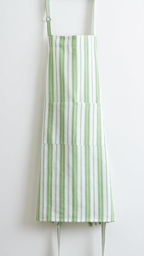 1 Oven Mitt, 1 PotHolder & 1 Kitchen Apron Set - Durable Heat Resistant Gloves - Thick Mittens for Kitchen - Suitable for Cooking, Baking, Grilling – Men & Women – Grass Green Stripes