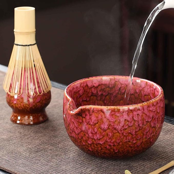 Japanese ceramic matcha bowl. 20 ounce ceramic bowl. Matcha tea bowl. A gift for matcha enthusiasts (red)