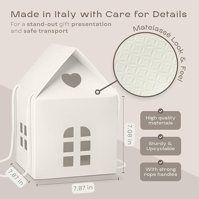Craftory Pack of 5 House Shaped Gift Boxes (7.87 x 7.87 x 7.08 Inch) - Mansion Box Ideal for Christmas Gifts and Treats - White Matelasse