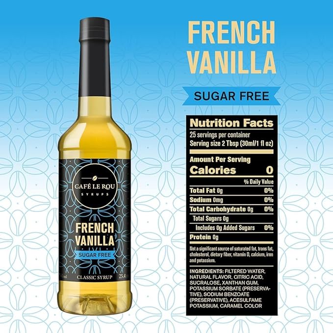 "NEW" Café Le Rou Coffee Syrup Sugar Free French Vanilla, 25.4oz (Pack of 1)*Includes 1 Coffee Syrup Pumps*Cafe Coffee Flavoring Syrup for Coffee, Tea, and Espresso