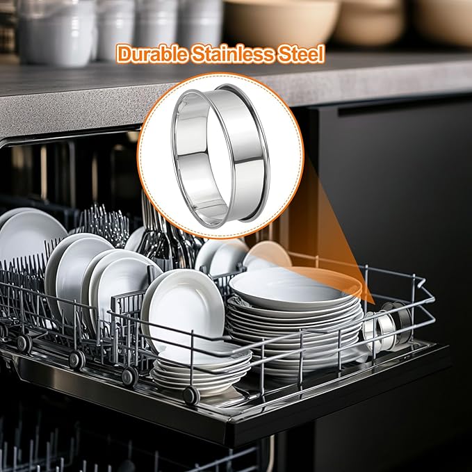 HARFINGTON 4pcs Crumpet Rings 3.15" Nonstick Round Cake Ring Stainless Steel Double Rolled English Pastry Rings for Kitchen Baking Crumpet Dessert, Silver