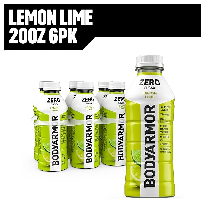 BODYARMOR ZERO Sugar Lemon Lime, Sugar Free Sports Drink - Low-Calorie Hydration - Natural Flavors with Potassium Packed Electrolytes, Antioxidants, and B-vitamins, 20 fl oz (pack of 6)