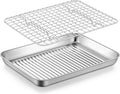 TeamFar 10.5'' Stainless Steel Compact Baking Pan Toaster Oven Tray with Cooling Rack, Corrugated Bottom & Grid Mesh Rack, Non-Toxic & Heavy-Duty