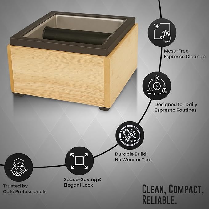 Rattleware Stainless Maple Holder Knock Box - Perfect for Home, Cafe, Restaurant, Hotel, Office, or Commercial Establishment - Heavy Duty Knock Box Trusted By Baristas Worldwide (6″ x 5.5″ x 4″)