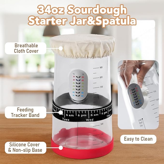 Sourdough Starter Kit, 9' Round Proofing Basket and 10' Oval Proofing Basket, a complete bread-making tool set, essential sourdough bread baking supplies for beginners.