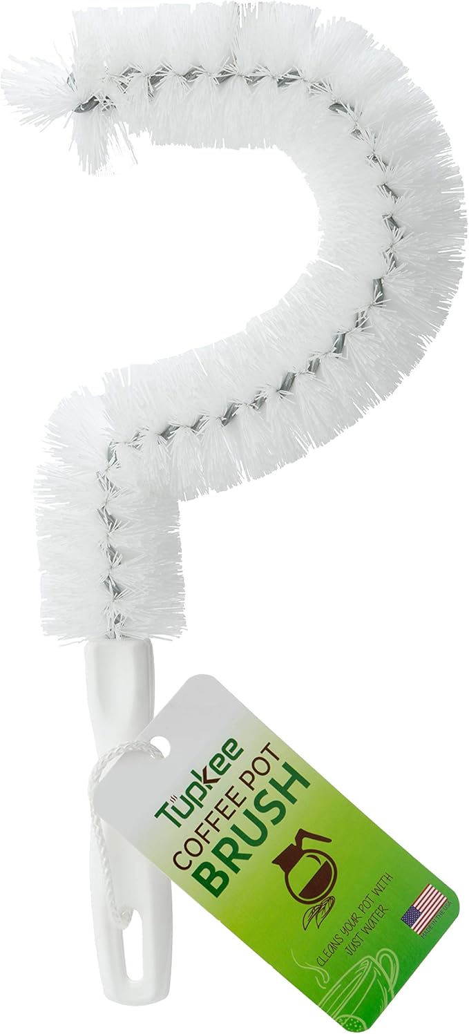 Tupkee Coffee Pot Cleaning Brush – Non Scratching, Long Lasting Bristles, Curved Coffee Decanter Cleaning Brush - Great for Offices and Restaurants