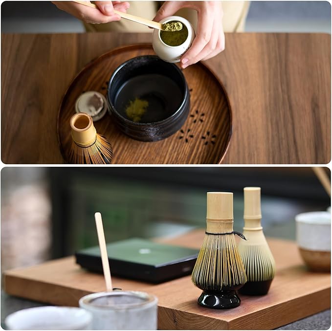 HARFINGTON Ceramic Chasen Stand 70mm Matcha Whisk Holder Teas Set Whisks Stand Traditional Matcha Tea Chasen Holder Tea Set Accessories for Tea Tasting, Black