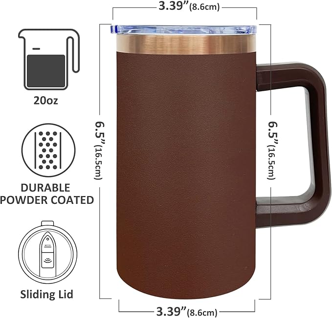 20 oz Insulated Coffee Mug with Lid, 4 Pack Stainless Steel Coffee Tumbler Bulk, Double Wall Vacuum Travel Mug with Handle, Leakproof Powder Coated Coffee Cups for Hot and Cold Drinks (Mixed,4 pack)