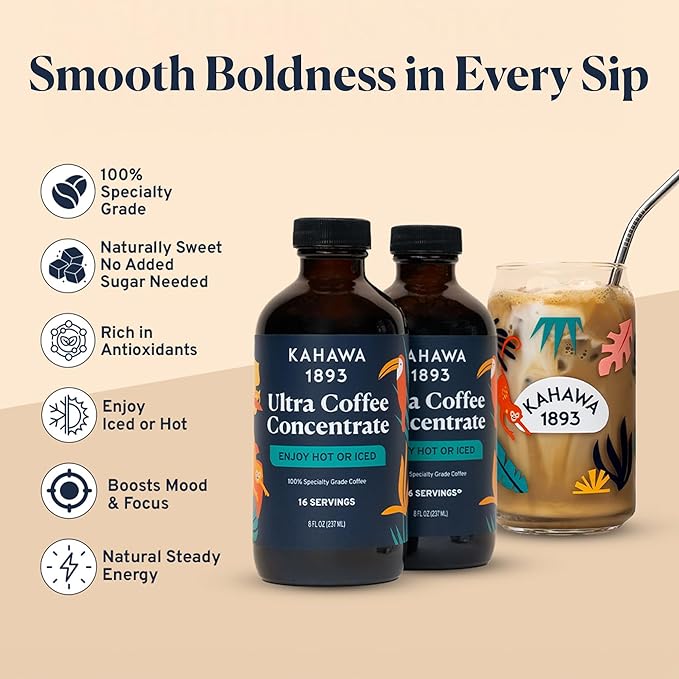Kahawa 1893 Ultra Coffee Concentrate (32 Servings) - Instant Hot, Cold or Iced Coffee, As Seen on Shark Tank, High Antioxidants, Naturally Sweet, Organically Grown, Cultivated & Ethically Sourced