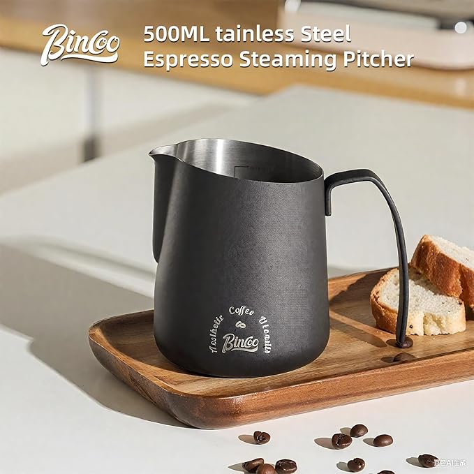 Milk Frothing Pitcher 500ML - Espresso Steaming Pitcher with Large Handle and V-Spout,Stainless Steel Milk Frothing Cup for Cappuccino, Latte Art,Coffee Machine Accessories
