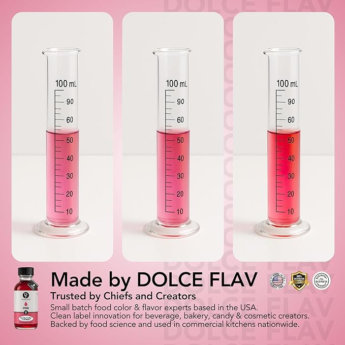 Dolce Flav Natural Pink Food Coloring – 2 oz Plant-Based Color from Beetroot with Graduated Dropper | Water-Soluble Liquid Dye for Baking, Frostings & Drinks | Kosher | Made in USA
