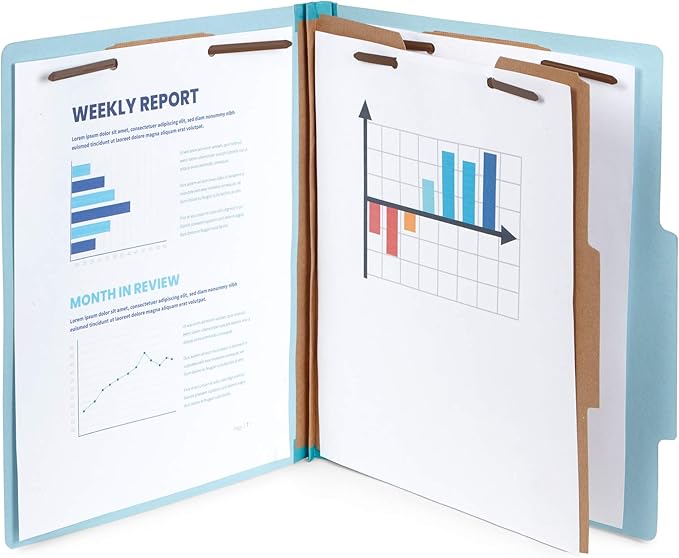 10 Blue Classification Folders - 1 Divider - 2 Inch Tyvek Expansions - Durable 2 Prongs, for Medical Files, Law Client Files, Pressboard Classification Folders 1 Dividers Letter Size, Blue, 10 Pack