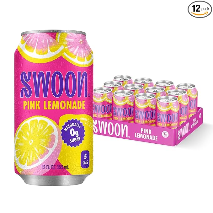 Swoon Pink Lemonade - Low Carb, Paleo-Friendly, Gluten-Free Keto Drink - Sugar Free Strawberry Lemonade Made with 100% Lemon Juice Concentrate & Sweetened by Monk Fruit, 12 Fl oz (Pack of 12)