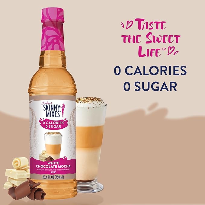 Jordan's Skinny Syrups Sugar Free Coffee Syrup, White Chocolate Mocha Flavor Mix, Zero Calorie Flavoring for Chai Latte, Protein Shake, Cocktail & More, Gluten Free, Keto Friendly, 25.4 Fl Oz, 1 Pack