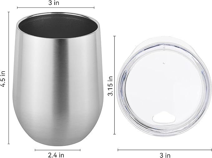 DOMICARE Stainless Steel Wine Tumbler Bulk with Lid, Personalized Insulated Tumblers Set, 12oz Travel Coffee Cups Pack of 16, Stainless steel