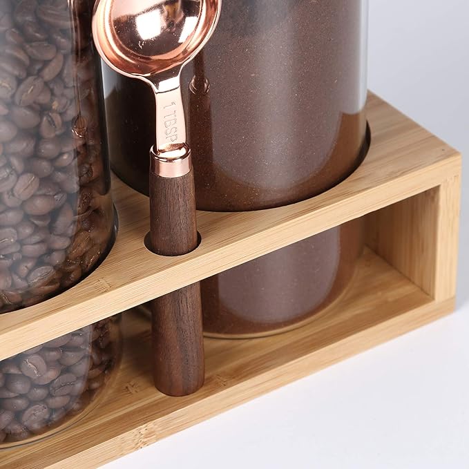 KKC HOME ACCENTS Coffee Beans Storage Canisters with Airtight Lids,Glass Storage Jars for Grinder Coffee,Loose Tea,Matcha,Nuts