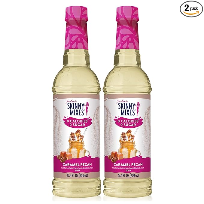Jordan's Skinny Syrups Sugar Free Coffee Syrup, Caramel Pecan Flavor Drink Mix, Zero Calorie Flavoring for Chai Latte, Protein Shake, Food & More, Gluten Free, Keto Friendly, 25.4 Fl Oz, 2 Pack