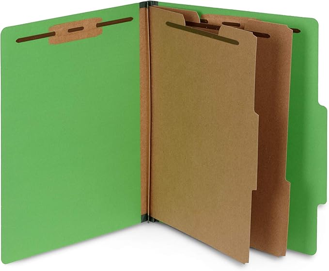 10 Green Classification Folders, 2 Divider, 2 Inch Tyvek expansions, Durable 2 Prongs Designed to Organize Standard Medical Files, Law Client Files, Office Reports, Letter Size, Green, 10 Pack