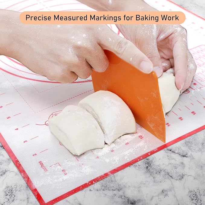 Extra Large Silicone Pastry Mat, Baking Mat with Measurement for Fondant, Rolling Dough, Pie Crust, Pizza and Cookies, Counter Mat/Kneading Matts, Red, 24" x 32"