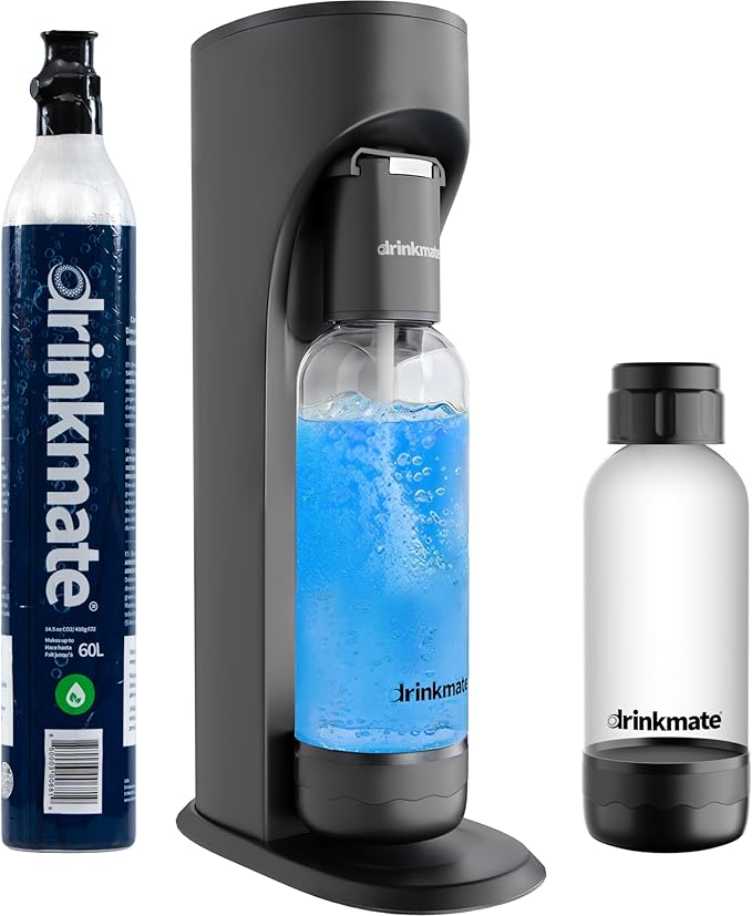 Drinkmate OmniFizz Sparkling Water and Soda Maker, Carbonates Any Drink, Special Bundle - Includes 60L CO2 Cylinder, Two Carbonation Bottles, and Fizz Infuser (Matte Black)