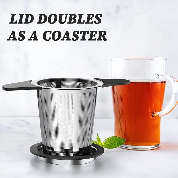 Upgraded Tea Infusers for Loose Tea, Silicone Covered Extra Fine Mesh 18/8 Stainless Steel Tea Strainer with Large Capacity & Double Handles to Steep Loose Leaf Tea and Coffee 2 Pack