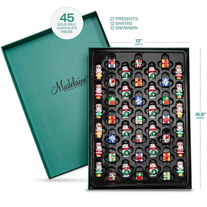 Premium Madelaine Chocolate Gift Box - 45 Assorted Pieces - Rich & Creamy Solid Milk Chocolates - Best Corporate Holiday Gift - Great for Teachers & Coaches - Whimsical Holiday Themed Foil Wrappers