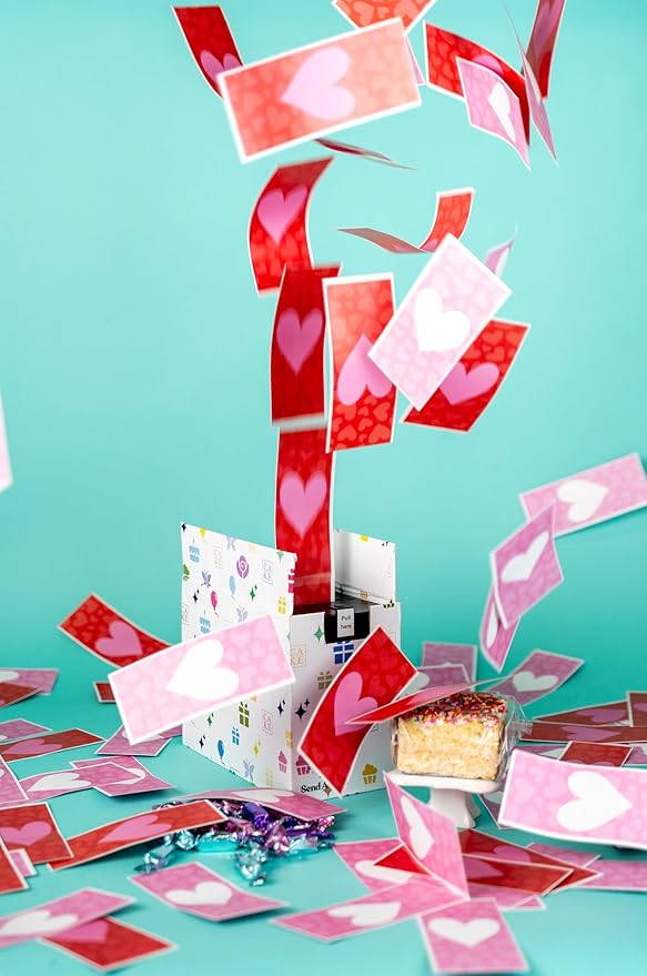 Celebration Love Shower Gift Box by Send A Cake Music Gift with 20 Foil-Wrapped Caramels & 3" Rainbow Sprinkle Crispy Cake – Ready-to-Gift, No Assembly, Birthday, Anniversary, or Celebration Gift for Women, Men & Kids