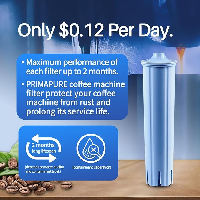 3-Pack PrimaPure Coffee Machine Water Filter Replacement for Jura Clearyl Blue 71445, 67879, ENA3, ENA5, J6, J9, J95 Certified To NSF/ANSI 42 by IAPMO R&T