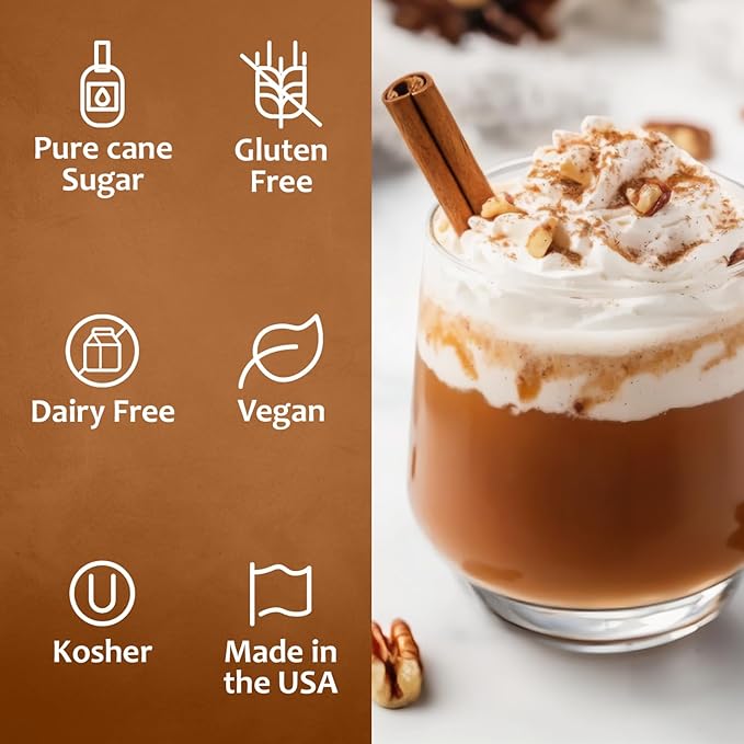 Syruvia Pecan Pie Syrup – 25.4 fl oz Syrup for Coffee, Lattes, Shakes, Smoothies, Desserts – 100% Vegan, Gluten Free, Kosher – Delicious Coffee Syrup