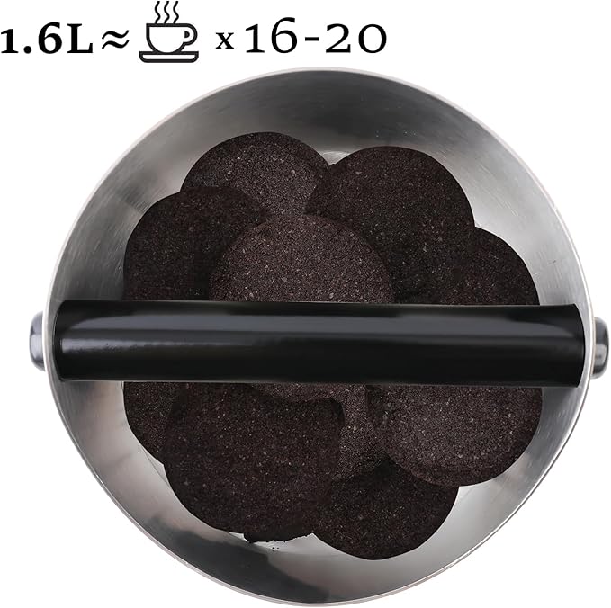 Coffee Knock Box, Large Capacity Espresso Knock Box with Non-Slip Base, Coffee Measuring Cup, Coffee Puck Knock Box Stainless Steel for Espresso Machine Coffee Grounds (Black)