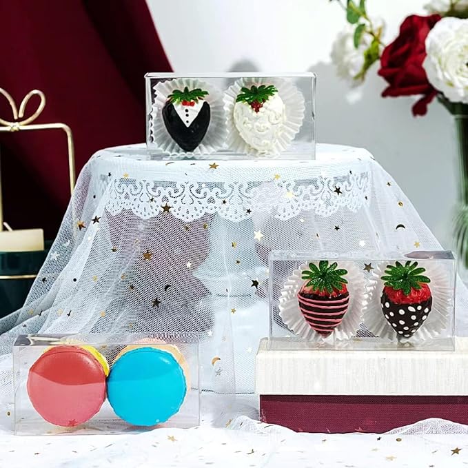 100 Pcs 4.5"x2.2"x2" Clear Chocolate Covered Strawberries Boxes for 2 Macaron Boxes for 4 Mini Cinnamon Roll Box for 4 Small Bakery Treat Boxes for Wedding Christmas Birthday Valentine's