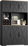 HOSTACK Kitchen Pantry Storage Cabinet, 71" Tall Food Pantry Cabinet with Microwave Stand, Farmhouse Kitchen Hutch, Coffee Bar Hutch with Wine Rack for Dining Room, Living Room, Black
