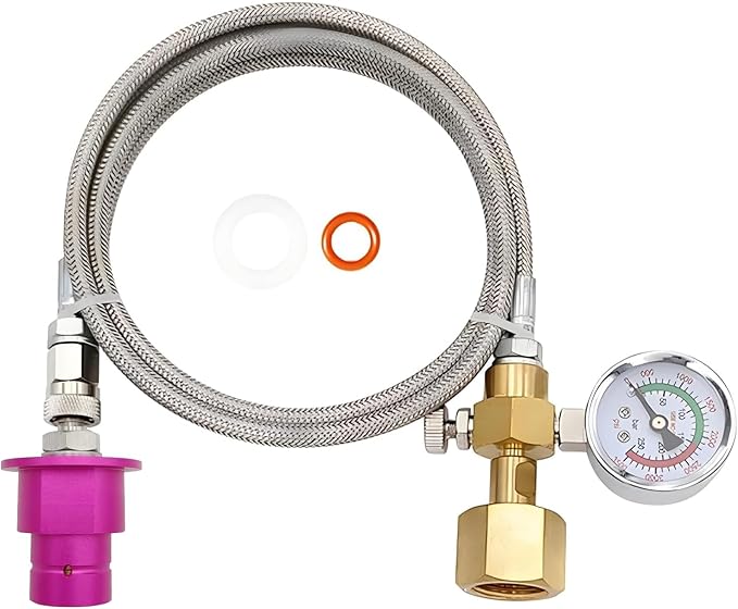 Soda Terra Machine Co2 Adapter Quick Connector Adapter With High Pressure Stainless Steel Hose,Soda Water Maker Adaptor Compatible with Terra DUO Art Gaia Series 60inch Hose with Gauge